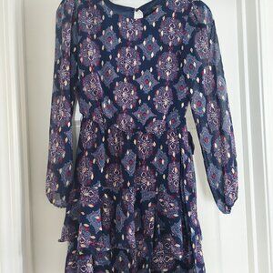 City Studio junior size xs Navy blue fit and flare dress w/gold  accents